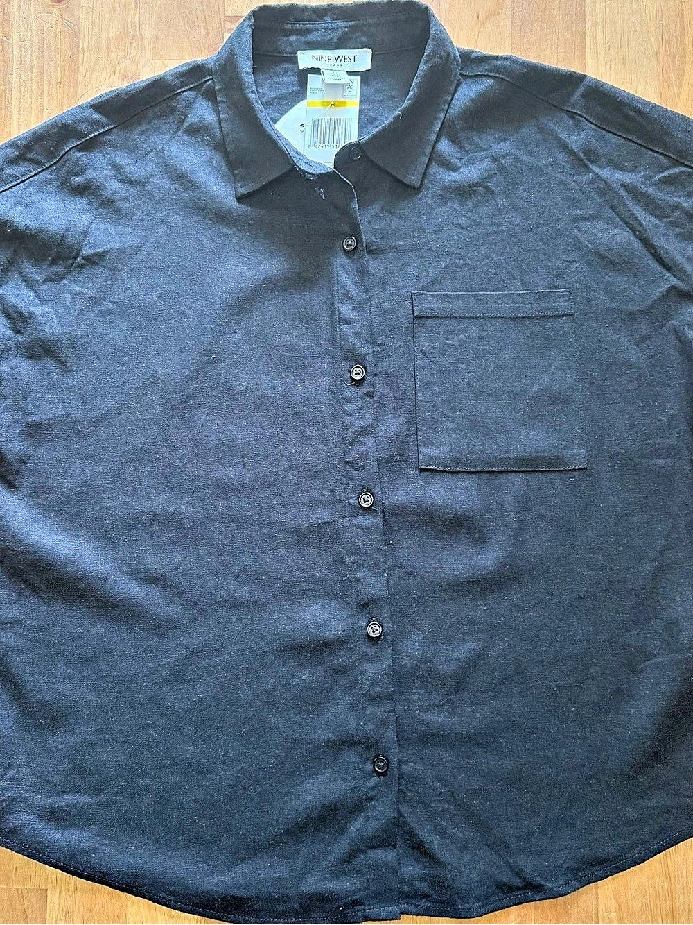 Nine West Jeans Black Short Sleeve Button-Up Shirt Women’s Medium NWT